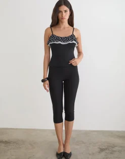Iridia Top in Cupro Black with Tiny Polka Ruffles