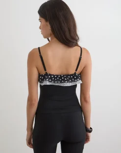 Iridia Top in Cupro Black with Tiny Polka Ruffles