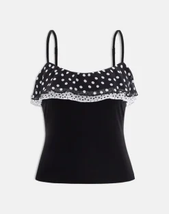 Iridia Top in Cupro Black with Tiny Polka Ruffles