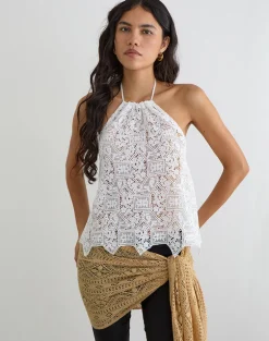 Irina Halterneck Top in Woven Crochet Ivory