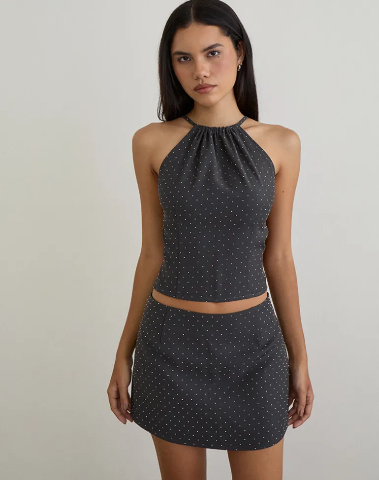 Isado Open Back Top in Diamante Grey