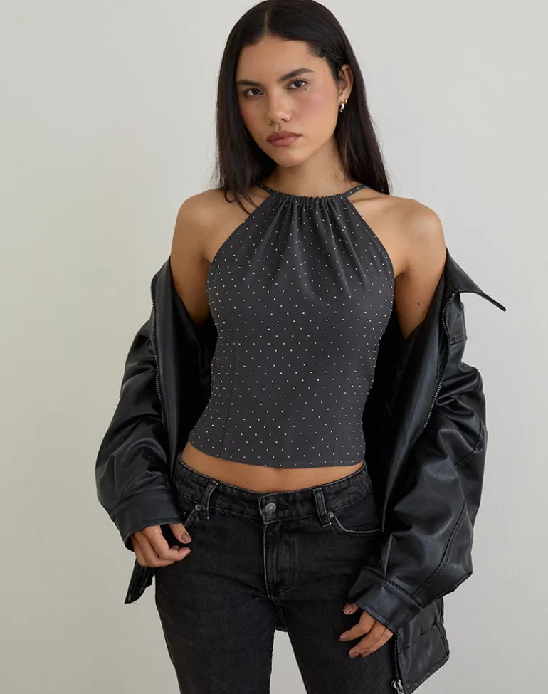 Isado Open Back Top in Diamante Grey