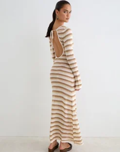 Jadie Long Sleeve Maxi Dress in Knit Tonal Stripe