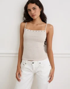 Jalari Eyelet Cami Top in Knit Oatmeal