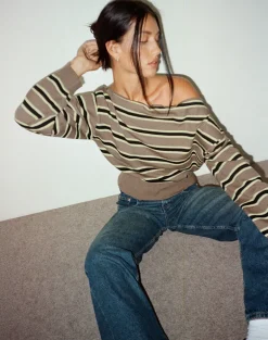 Jalira Asymmetric Cinch Jumper in Stripe Brown and Yellow