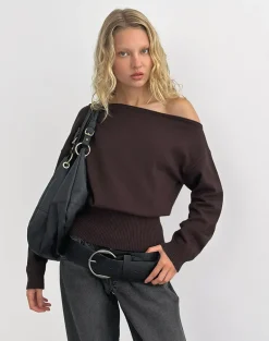Jalira Asymmetric Jumper in Brown