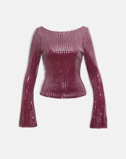 Jalwa Long Sleeve Top in Sequin Maroon