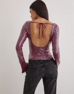 Jalwa Long Sleeve Top in Sequin Maroon