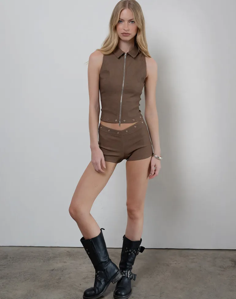 Janae Studded Vest in Tailoring Brown