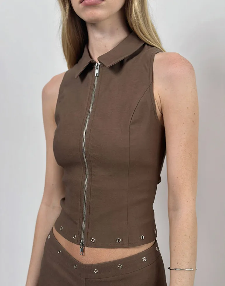 Janae Studded Vest in Tailoring Brown