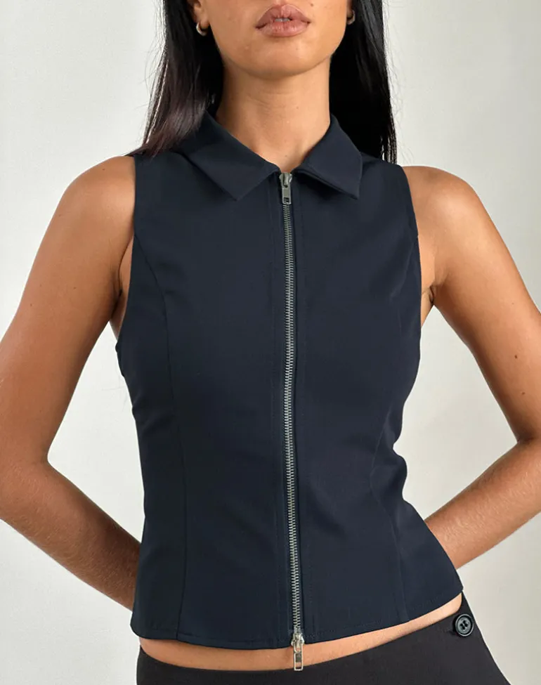 Janae Vest Top in Tailoring Navy