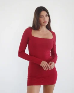 Janjisu Bodycon Mini Dress in Adrenaline Red