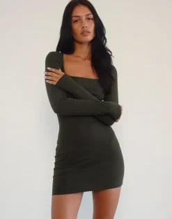 Janjisu Bodycon Mini Dress in Olive