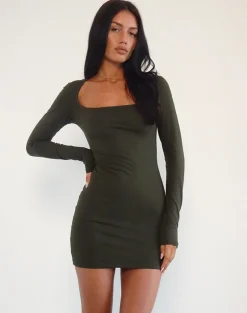 Janjisu Bodycon Mini Dress in Olive