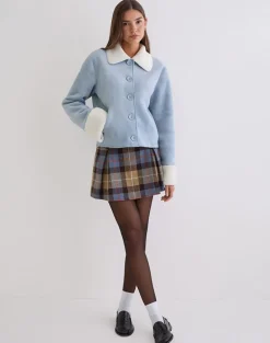 Jano Jacket in Faux Suede Blue with Borg