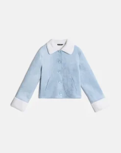 Jano Jacket in Faux Suede Blue with Borg