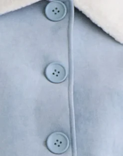 Jano Jacket in Faux Suede Blue with Borg