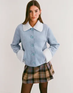 Jano Jacket in Faux Suede Blue with Borg