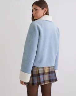 Jano Jacket in Faux Suede Blue with Borg