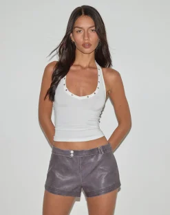 Jarli Hot Pants in Distressed PU Washed Plum