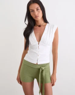 Jarona Hot Pant with Tie Belt in Knit Olive