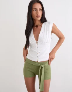 Jarona Hot Pant with Tie Belt in Knit Olive