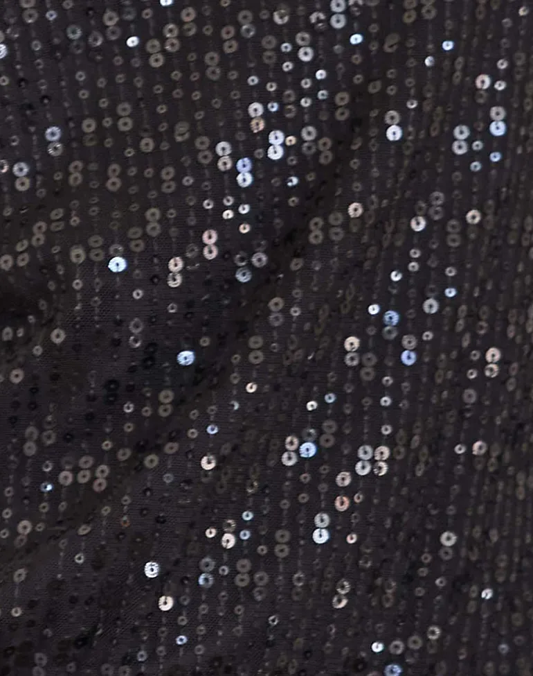 Jasilia Long Sleeve Mini Dress in Gauzy Sequin Black