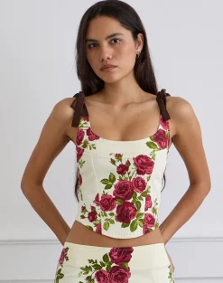 Jatmi Corset Top in Bouquet Roses Cream