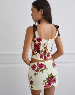 Jatmi Corset Top in Bouquet Roses Cream