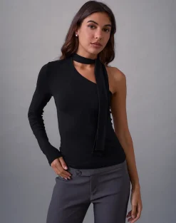 Jayahe One Sleeve Top in Rayon Jersey Black