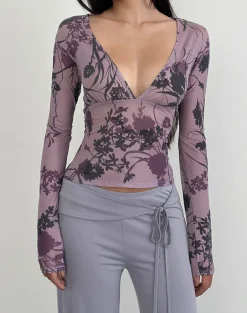 Jaydra Top in Flock Shadow Flower Purple