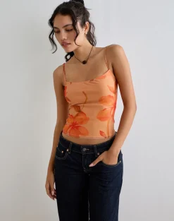 Jefita Cami Top in Watercolour Hibiscus Orange