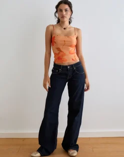 Jefita Cami Top in Watercolour Hibiscus Orange