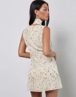 Jenat Mini Dress in Ivory Bambi Print with Scarf