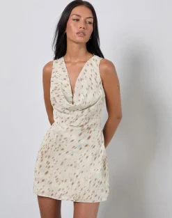 Jenat Mini Dress in Ivory Bambi Print with Scarf