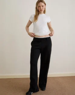 Jenita Loose Jogger in Black with White Picot Trim