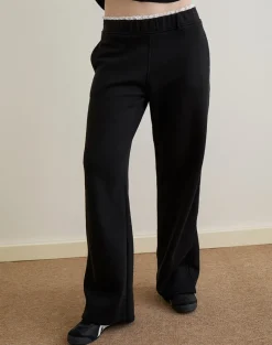 Jenita Loose Jogger in Black with White Picot Trim