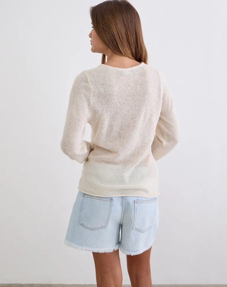 Jenya Long Sleeve Top in Knit Ecru