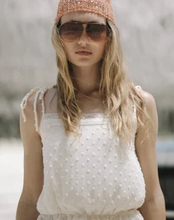 Jetlyn Top in Dobby Chiffon Cream with Lace Panel