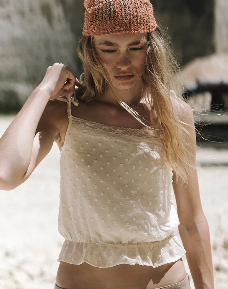 Jetlyn Top in Dobby Chiffon Cream with Lace Panel