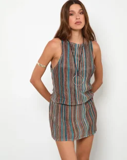 Jhani Mini Dress in Shimmer Plisse Blue and Brown