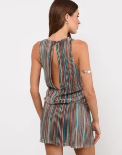 Jhani Mini Dress in Shimmer Plisse Blue and Brown