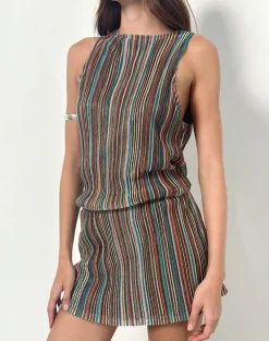 Jhani Mini Dress in Shimmer Plisse Blue and Brown