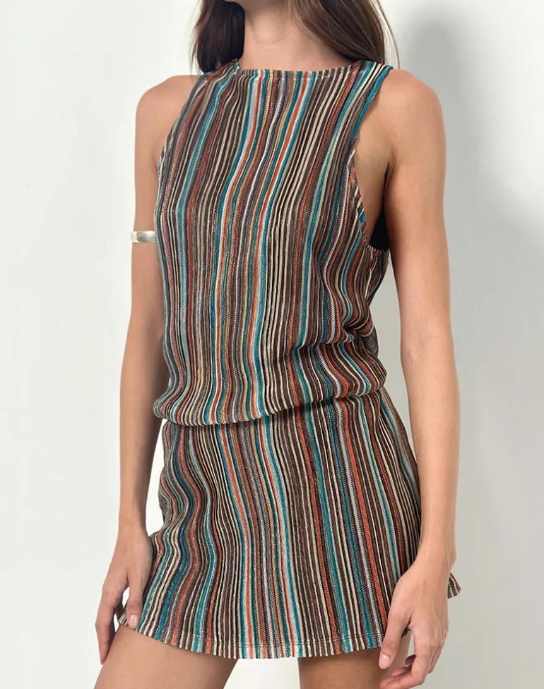 Jhani Mini Dress in Shimmer Plisse Blue and Brown