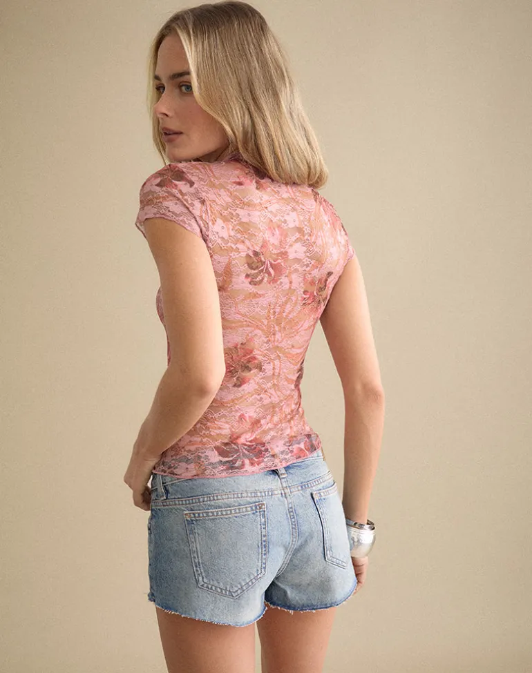 Jiwon Keyhole Top in Petals Lace