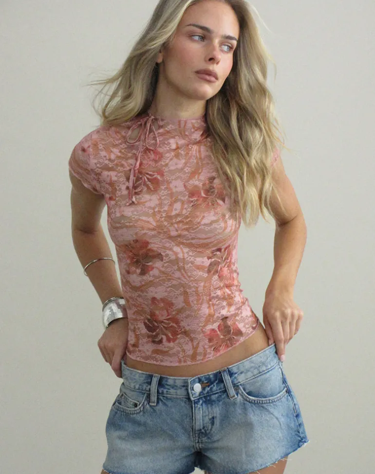 Jiwon Keyhole Top in Petals Lace
