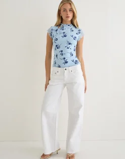 Jiwon Keyhole Top in Thin Leafy Blue