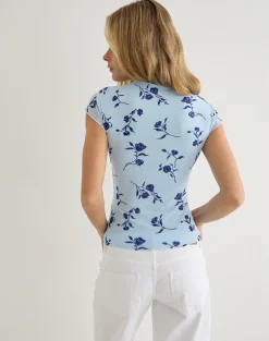 Jiwon Keyhole Top in Thin Leafy Blue