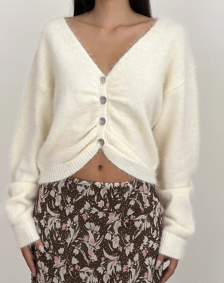 Jiyo Gathered Cardigan in Knit Ivory
