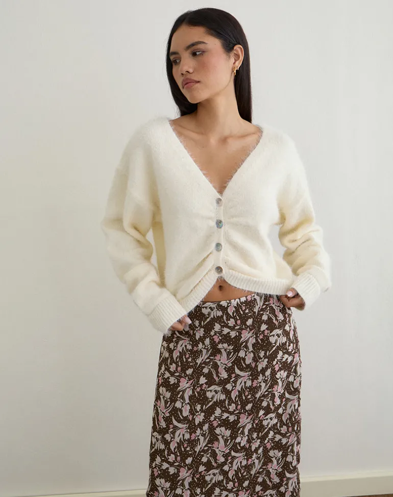 Jiyo Gathered Cardigan in Knit Ivory